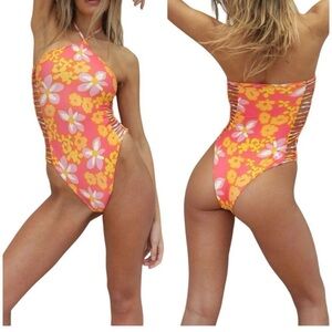 Stone fox swim fella one piece medium tropical cutouts